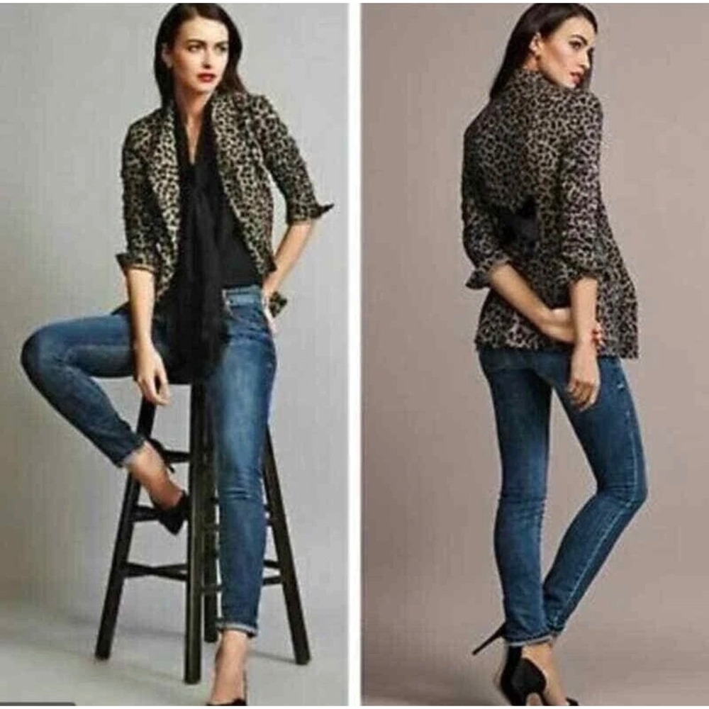 Cabi Jungle Jacket Grey Black Animal Print Single Button Jacket 3373 Womens 4